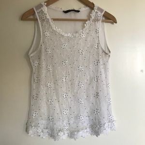 Zara sheer white floral beaded sleeveless top